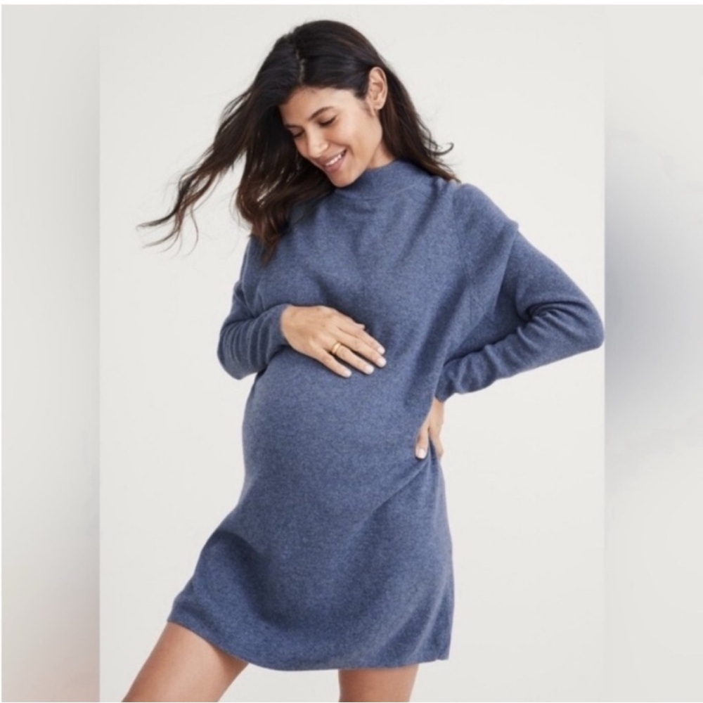 HATCH Quilted Belen Maternity Dress Slate Blue Melange Mock Neck Size 0